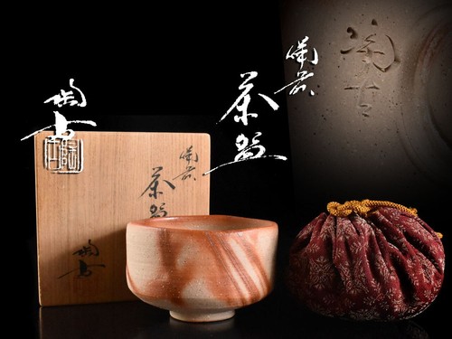 A8798: XF Japanese Bizen-ware Red glaze TEA BOWL Konisitoko, auto w/signed box