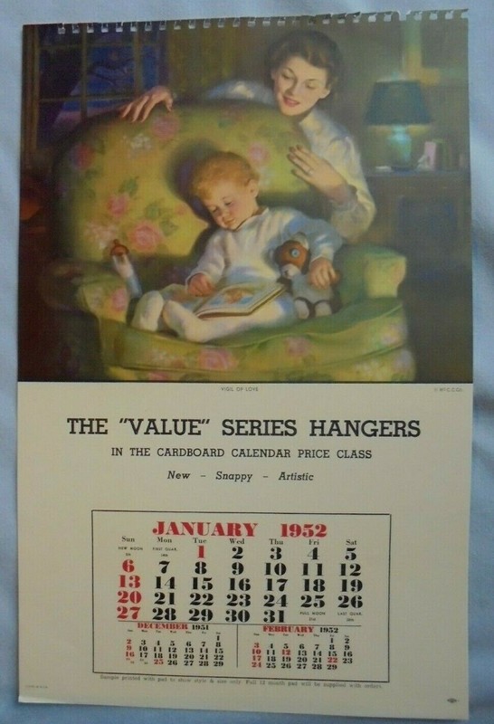 Baby Asleep In Chair Bear, Book, Mother 15.5"x10" Calendar Print 1952 FREE SHIP