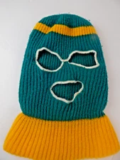 Vintage Full Face Mask Bank Robbers Knit Ski Snow Facemask Green Yellow