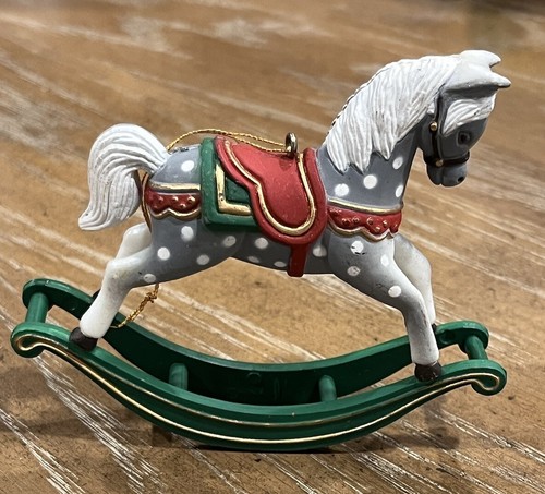 Vintage Gray Spotted Rocking Horse Holiday Christmas Tree Ornament - Picture 3 of 7