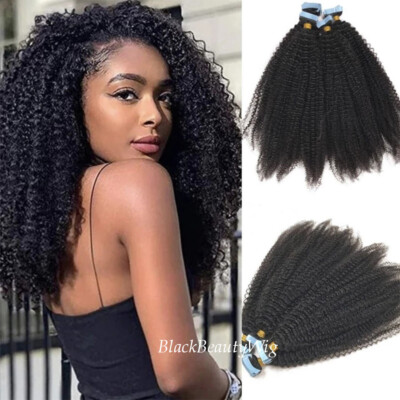 Afro Kinky Curly Tape In Human Hair Extension Adhesive Invisible Skin Weft Hair