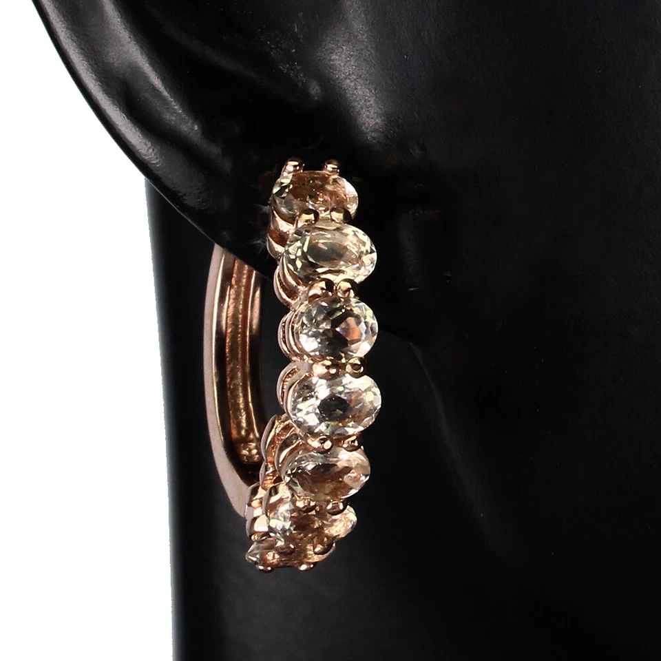 Orecchini In Argento 925 Ovali In Morganite Pietra Naturale Gioielli - Immagine 2 di 4