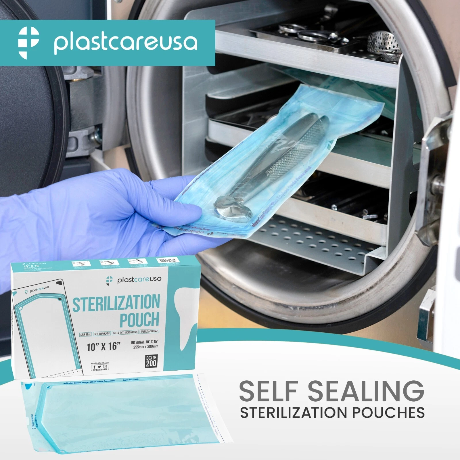 200 10" x 16" Large Self-Sealing Sterilization Pouch Sterilizer Bag Autoclave - product detail image 8