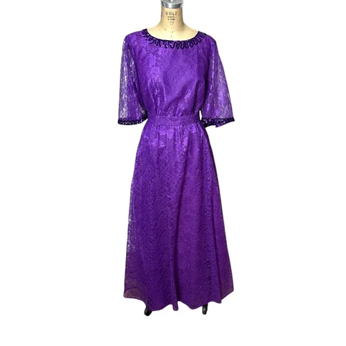 1980s purple lace formal dress by Mike Benet Plus Size
