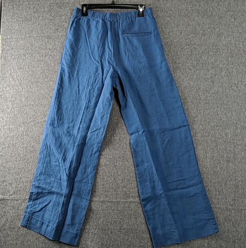 New J Crew Womens Pant Small 100% Linen Maeve Indigo Blue Pull On Wide Leg Boho - Picture 3 of 5