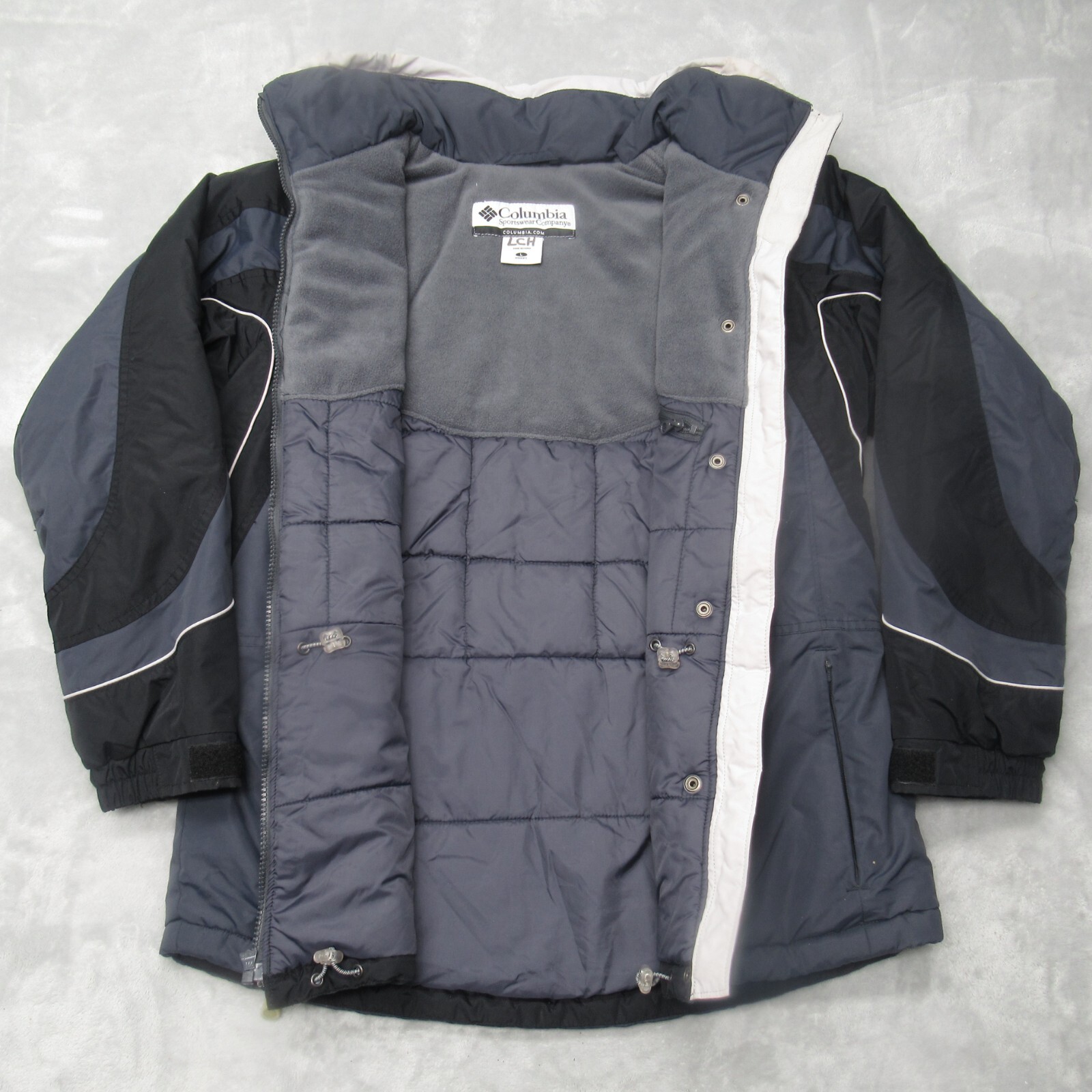 Columbia Jacket Womens Large Blue Colorblock Insulated Snap Zip Parka Winter Ski