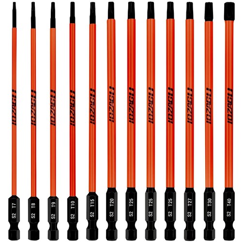 12Pcs Long Torx Bit Set 6-Inch (152mm), T7 to T40, Magnetic Security Tamper P...
