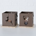 Windlicht Teelichthalter 2er Set Braun Hirsch- und Rentiermotiv Holzsockel