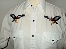 Vintage Ely Cattleman Embroidered Eagle Pearl Snap Rockabilly Shirt White medium