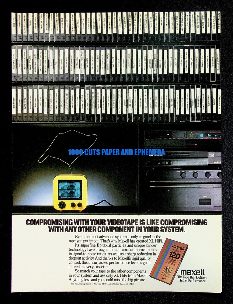 Maxell 120 VHS Video Cassette Tape 1988 Trade Print Magazine Ad Poster ADVERT