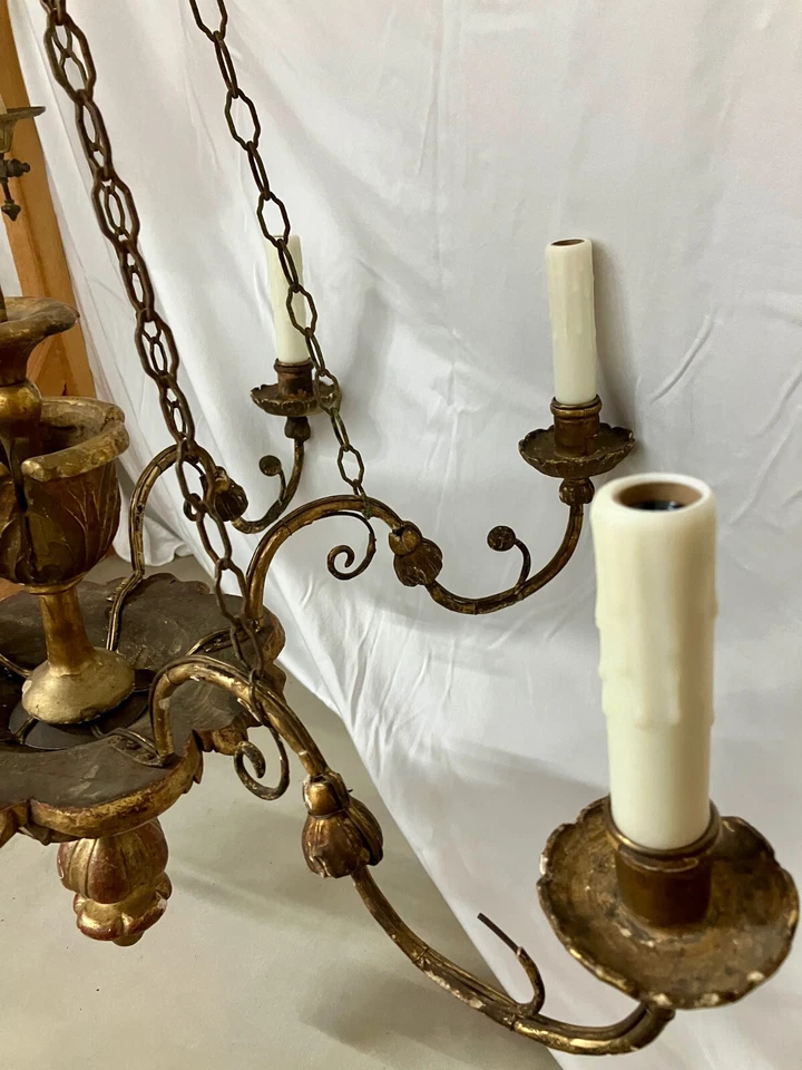 Hermosa araña francesa dorada de 5 brazos del siglo XIX Foto 3 de 4