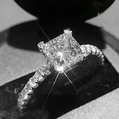 3Ct Princess Cut VVS1 Moissanite Solitaire Engagement Ring 14K White Gold Plated - Picture 4 of 12