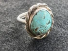 Early Vintage Navajo Turquoise Sterling Ring Native American Silver Size 9