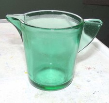 Akro Agate childs green transparent stippled band pitcher 2 3/4"