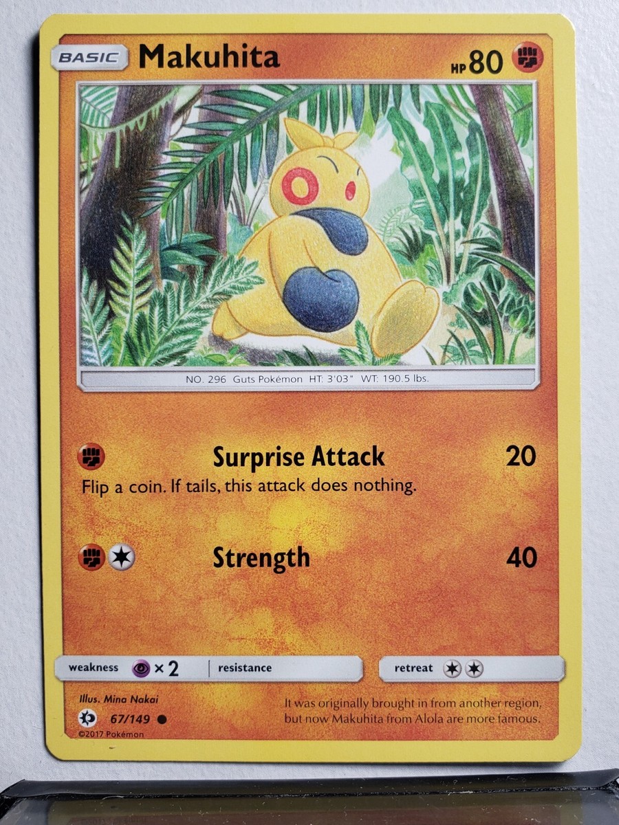 Makuhita 67/149 LP / VLP - Sun Moon Pokemon Card - Mina Nakai Art