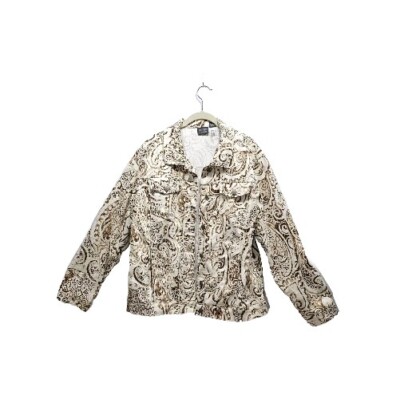 Additions By Chicos Size 2 (L/12) Paisley Jacket Trucker Boho Brown Pockets