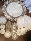 Vtg Asst. Lace Crochet Doilies 9 Pieces Embroidery Round Oval Large & Small