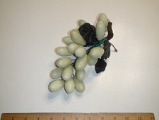 Vintage Stone Marble Alabaster Jade Grapes w/ Carved Leaves Wood/Wire Stem MCM