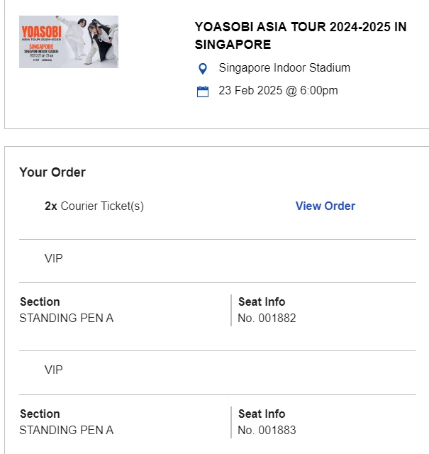 concert tickets , YOASOBI ASIA TOUR 2024-2025 IN SINGAPORE - Image 3 of 3