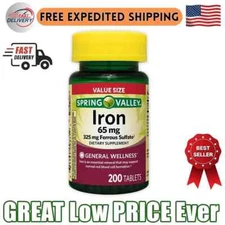 Spring Valley Iron 65 Mg, 200 Ct Total Tablets Pills Tablet Free shipping