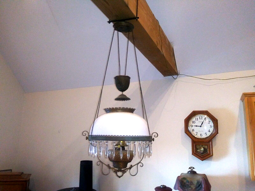 HANGING LIBRARY OR PARLOR VICTORIAN OIL LAMP ANTIQUE - Picture 3 of 18