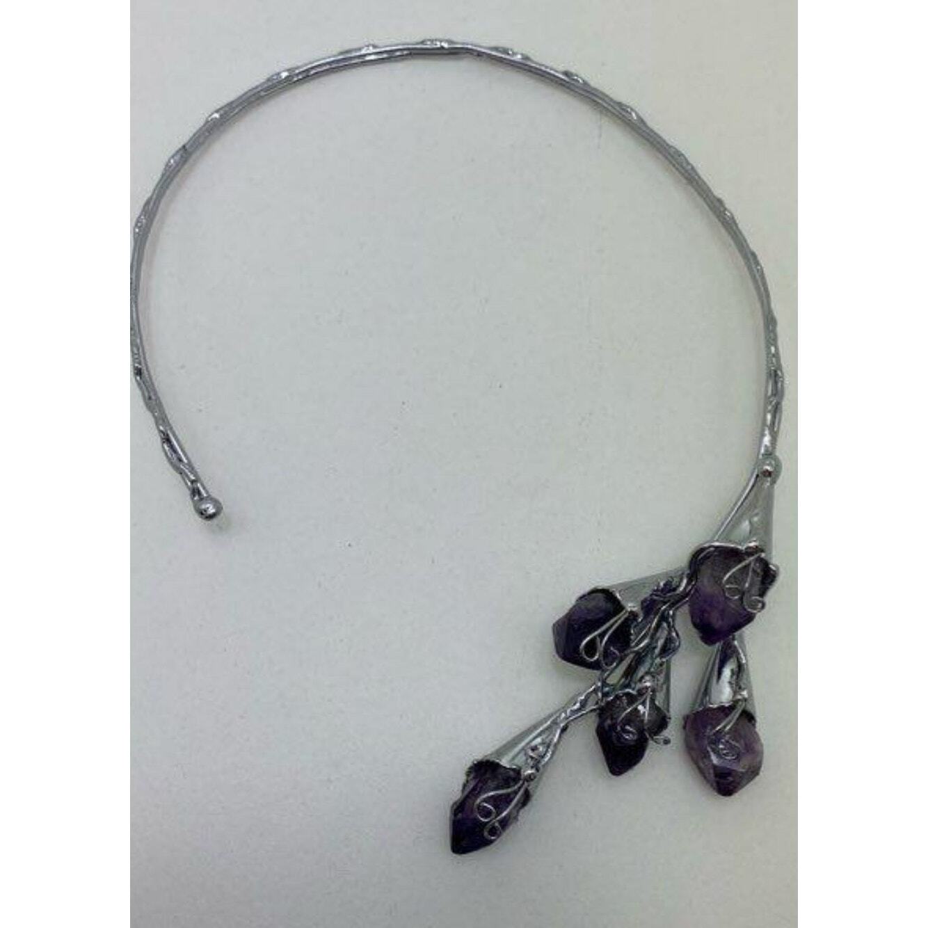 Silver Tone Artisan Amethyst Statement Collar Nec… - image 1