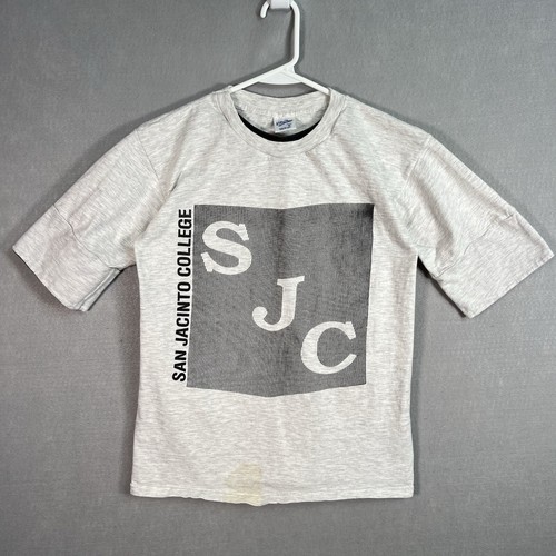 Vintage 80s San Jacinto College T Shirt Adult Medium Gray USA Made Mens
