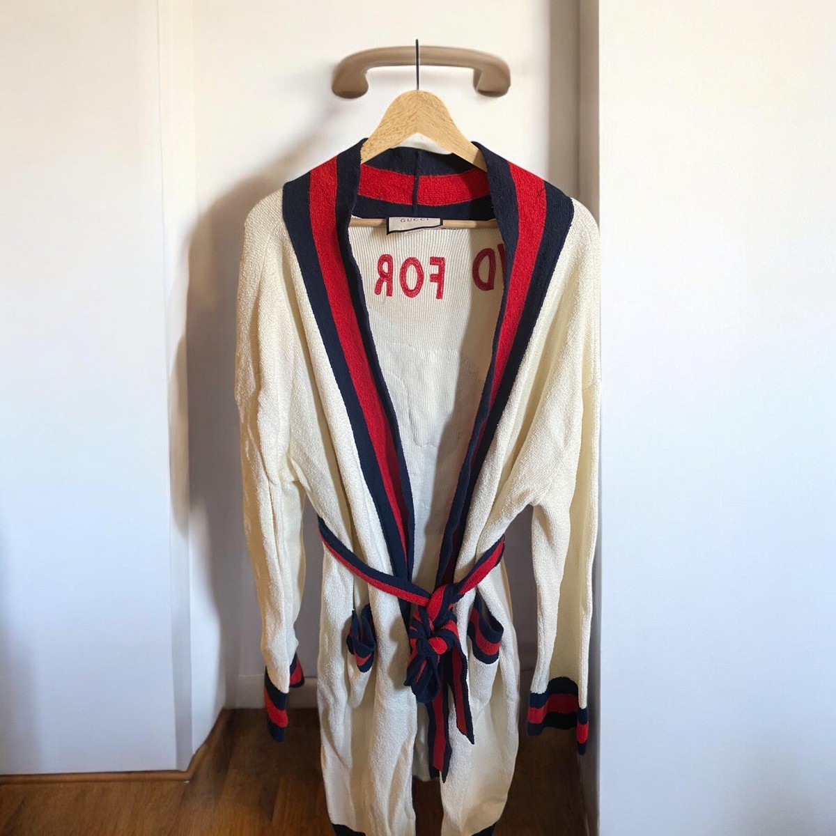 Gucci Cream Web Blind For Love Cotton Terry Tiger Embellished 