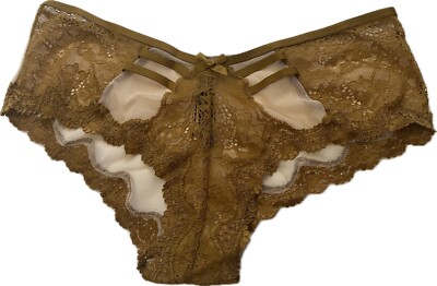 Victoria's Secret Lace Trim Mesh Cheeky Panty Bronze Brown Size L Retail $16