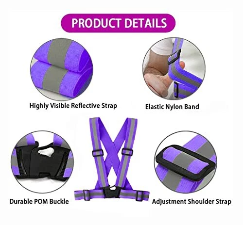 Running Reflective Vest Gear 3 Pack, Adjustable Safety Vest Green,Black,Purple - Image 3 of 4