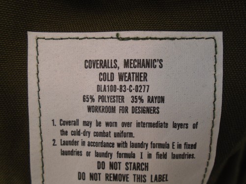 Monos mecánicos de clima frío del ejército militar de Estados Unidos verde mediano 1983 nuevos 111-M - Imagen 11 de 11