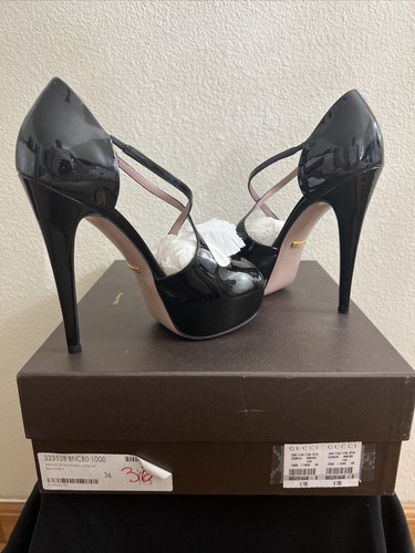 Gucci Black Patent Leather Vernice Crystal/Napa Charlott Nero Size IT 36, US 6. - Picture 12 of 22