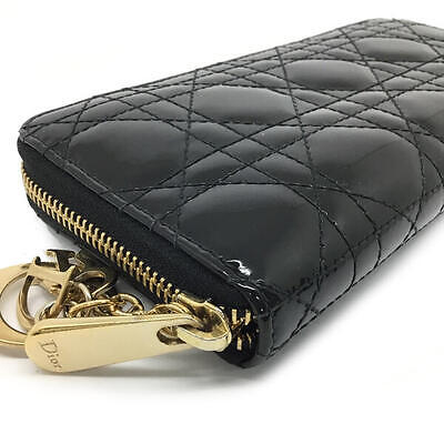 Dior Christian Round Zipper Long Wallet Cannage Patent