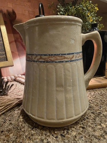 Antique Red Wing Pottery Gray Line Water Pitcher Rare and HTF