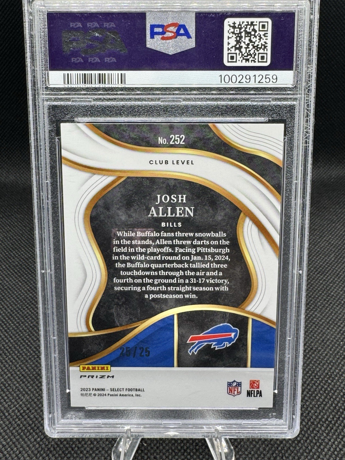 2023 Panini Select Josh Allen Club Level Tie-Dye Prizm /25  PSA 10 Bills BOOKEND view 2