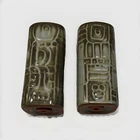 Vintage Frankoma Mayan Aztec Salt Pepper Shakers Range Set Prairie Green 5"