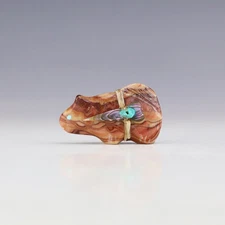 NATIVE AMERICAN ZUNI DOLOMITE MOUNTAIN LION FETISH BY LELAND BOONE & DAPHNE QUAM