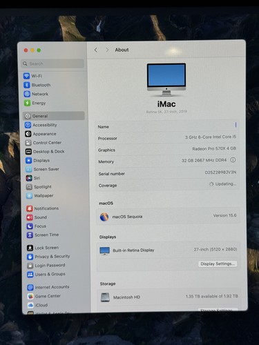 2019 27 inch Apple iMac i5 3 Ghz 6-Core UPGRADED 32GB RAM 2TB SSD Radeon Pro 4GB - Picture 10 of 10