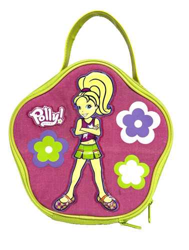 Vintage Polly Pocket Carrying Case W/ Handle Pink Green 5 Dolls & Accessories #4