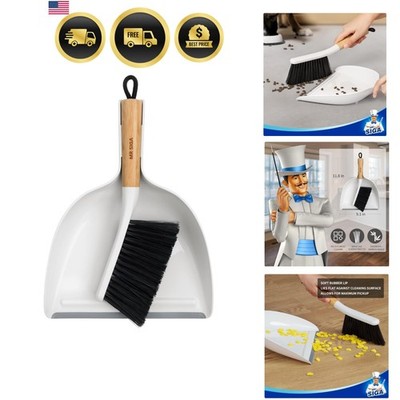 Dustpan and Brush Set, Portable Cleaning Brush and Dustpan Combo with Bamboo ...