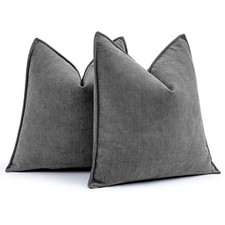 MIULEE 2-Pack Dark Grey Chenille Decorative Pillow Covers 22x22" Soft Luxury