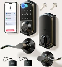 Veise VE017-L Fingerprint Smart Lock with 2 Lever Handles Matte Black NEW