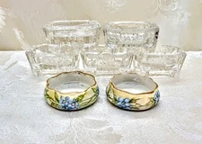 7-Piece Set Antique Open Salt Dip Cellars – 2 Lenox Belleek + 5 Pressed Glass 