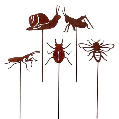 5 Stück rostige Insekten Deko Pfähle für Gärten Balkone und Terrassen