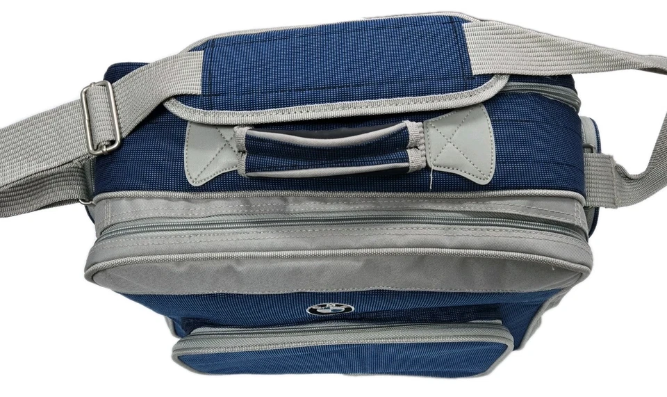 Bolso de hombro BMW vintage con juego de picnic refrigerador aislado seccional azul y gris Foto 4 de 4