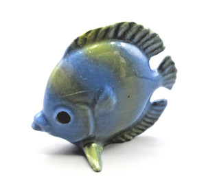 RARE HTF Vintage Retired  Hagen Renaker Blue & Green Striped Coin Fish Figurine