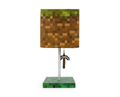 Minecraft Grass Block Desk Lamp With Pickaxe 3D Puller | 14 Inches Tall