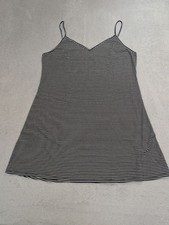 Women's Black White Striped Spaghetti Strap Dress L Sundress Stretchy Material