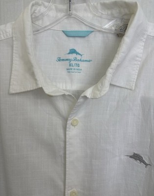 Tommy Bahama Men's XL White Short Sleeve Button Down Shirt 100% Cotton Textured