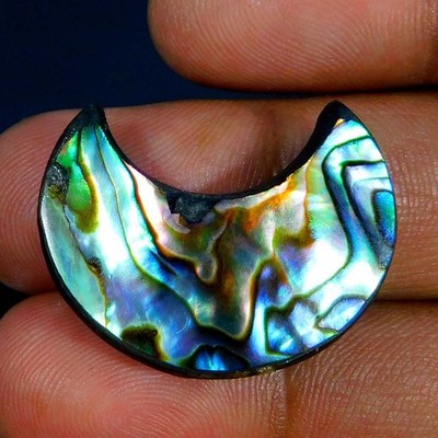 Wholesale 27.65Cts. Natural Prodigious Paua Abalone Shell Crescent Moon Gemstone